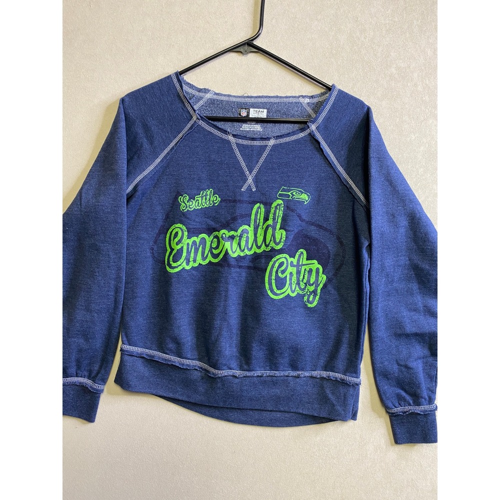 NFL Women's Navy Sweatshirt with Neon Green 'Emerald City' Script